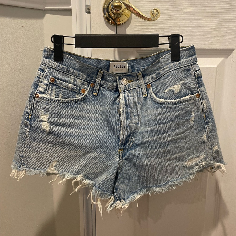 Agolde Women's Frayed Jean Shorts - Light Blue